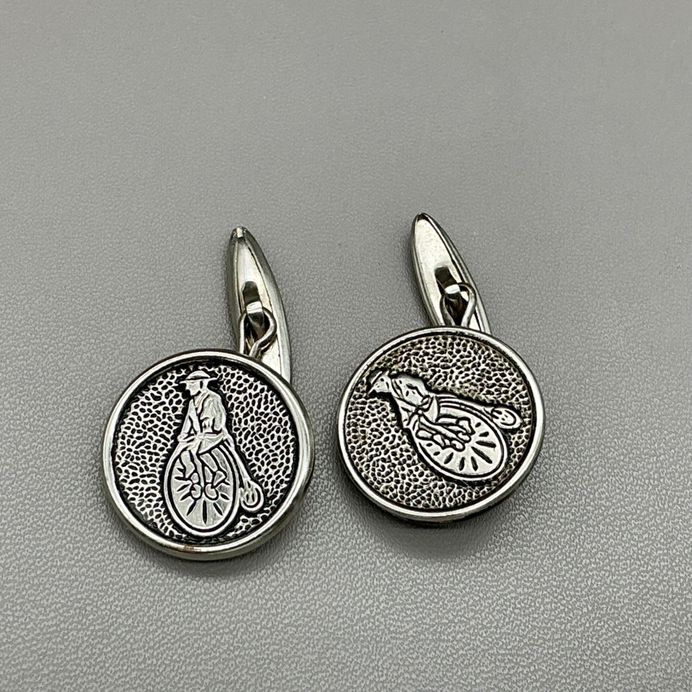 Vintage Penny Farthing Bicycle Cufflinks Silver Tone Cyclist Men's Retro Classic